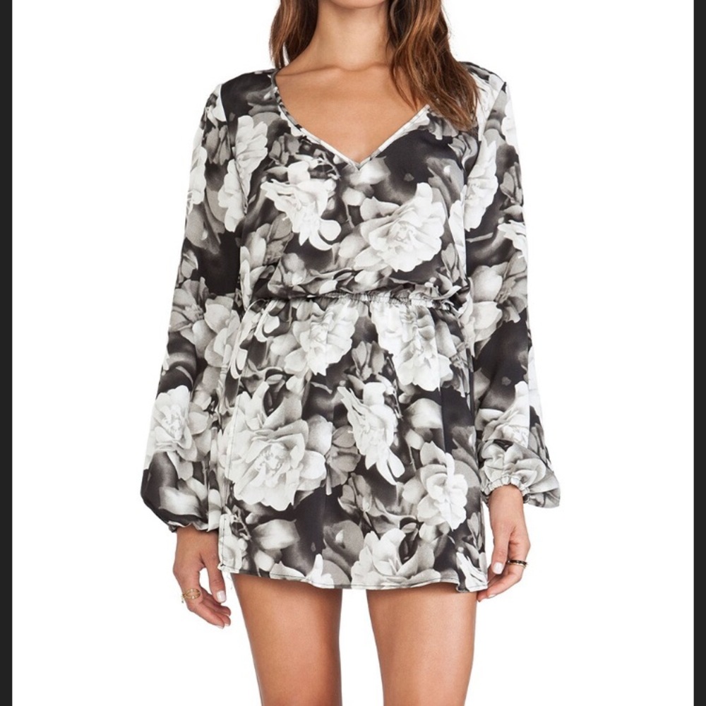 Show Me Your MuMu Rainey Black and Pink Floral Long Sleeve Mini Dress